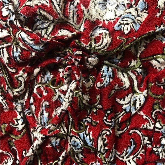 Anthropologie Feather Bone Latrobe floral lace-up smocked peplum blouse - Picture 4 of 9